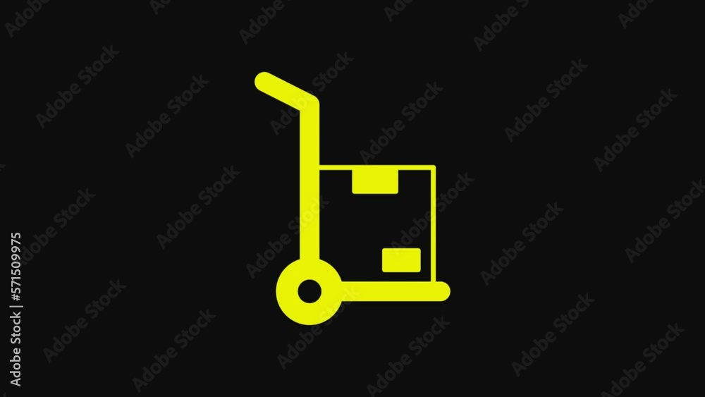 Yellow Hand truck and boxes icon isolated on black background. Dolly symbol. 4K Video motion graphic animation Yellow Hand truck and boxes icon isolated on black background. Dolly symbol. 4K Video motion graphic animation