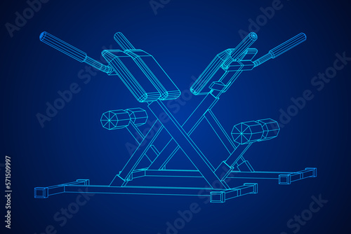 Modern exercise machine for the back and abs. Hyperextension simulator.