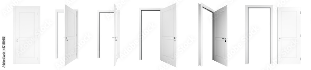 door isolated on white background PNG 3d rendering . light gray door	 - obrazy, fototapety, plakaty 