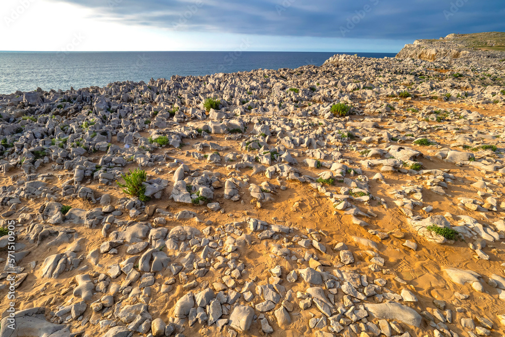 Obraz premium Rocky Coast, Pría Cliffs, Karst Formation, Bufones de Pría, Protrected Landscape of the Oriental Coast of Asturias, Llames de Pria, Llanes, Asturias, Spain, Europe