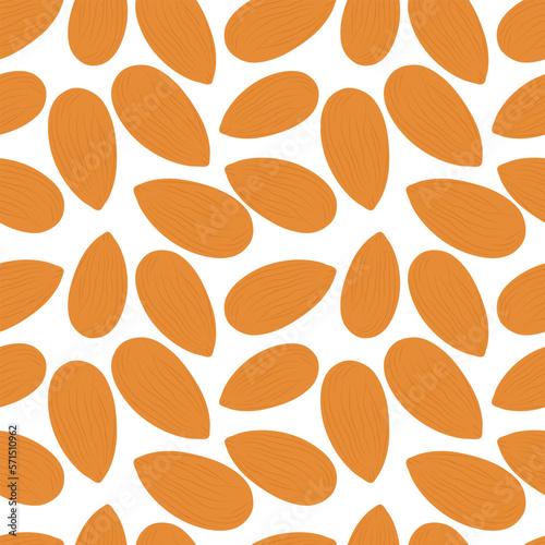 Seamless pattern with almond. Illustration of Almond Nuts in flat style on white background. vector illustration
