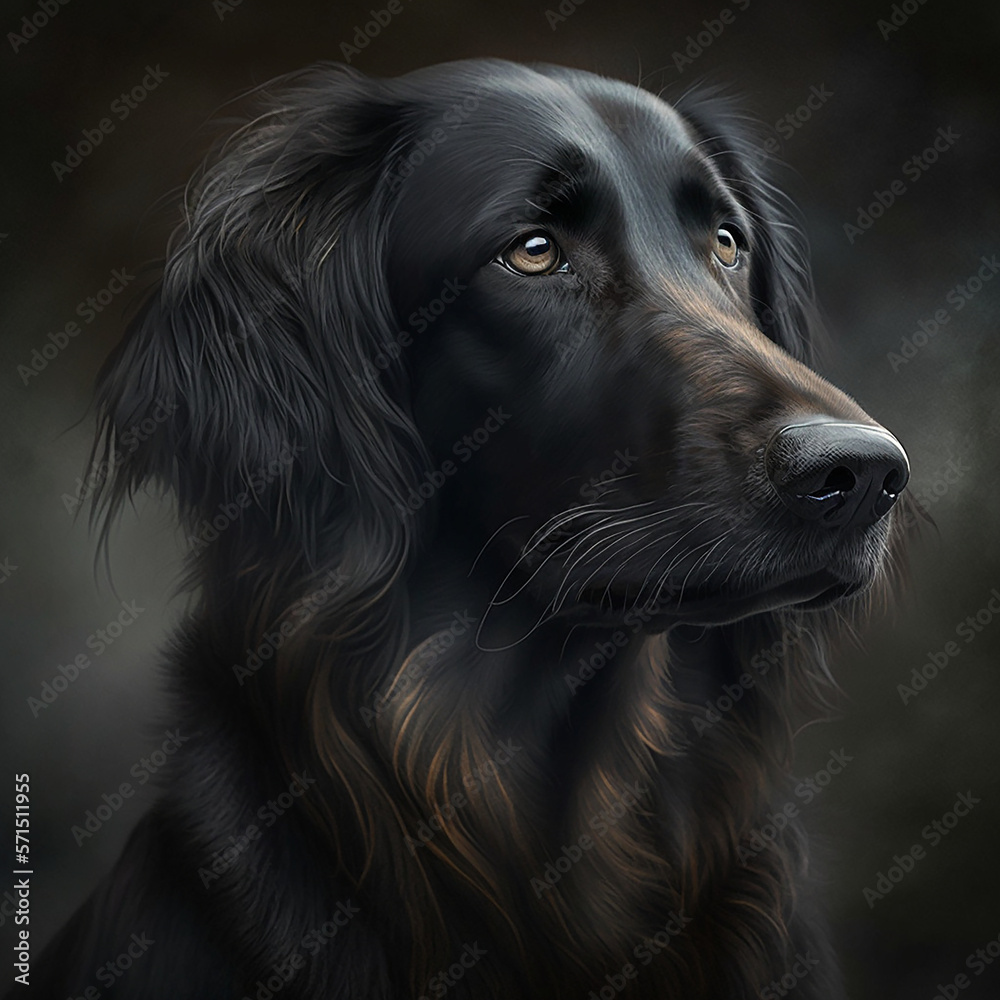 Portrait of a black labrador dog. Animal portrait of a pet dog on a black background.