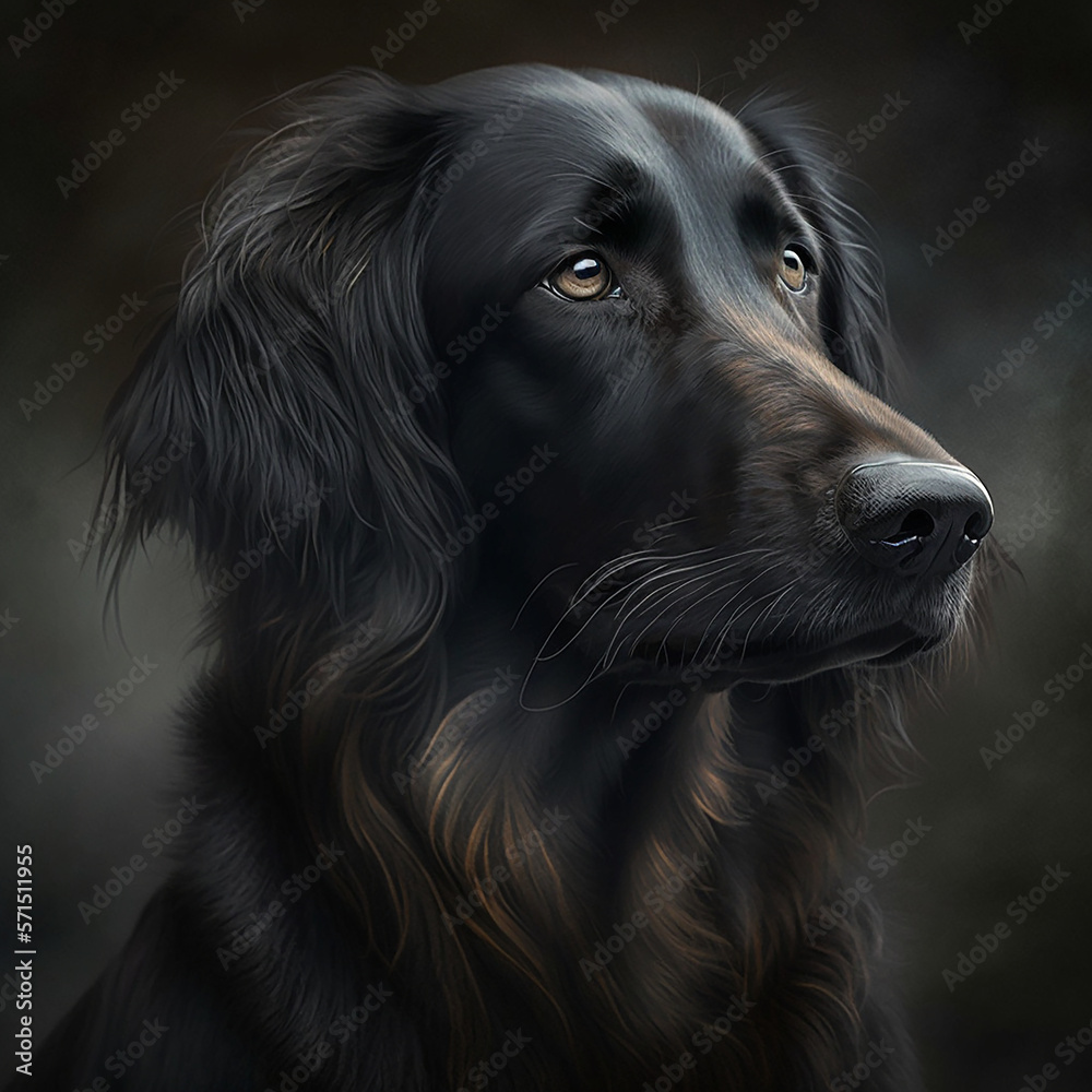 Portrait of a black labrador dog. Animal portrait of a pet dog on a black background. Portrait of a black labrador dog. Animal portrait of a pet dog on a black background.