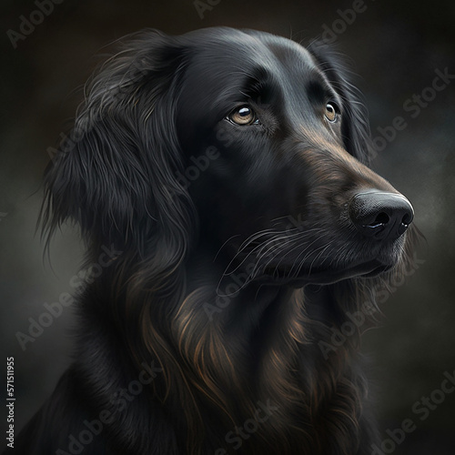 Portrait of a black labrador dog. Animal portrait of a pet dog on a black background.