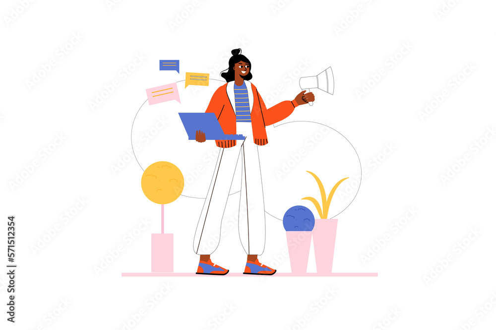 Marketing icons concept with people scene in the flat cartoon style. Marketer is engaged in creating advertisement and publications on the Internet. Marketing icons concept with people scene in the flat cartoon style. Marketer is engaged in creating advertisement and publications on the Internet.