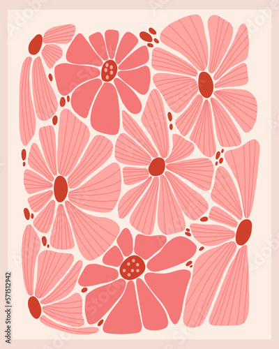 Floral Poster With Daisy Flower. Abstract retro aesthetic backgrounds. Vintage vector illustration. Hippie 60s, 70s, 80s style.