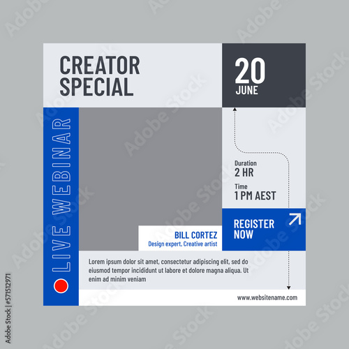 Business and digital marketing or creator webinar or online event social media post template design