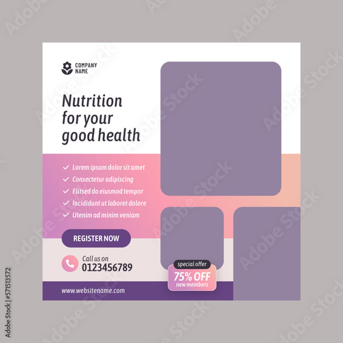 Nutrition and fitness or healthy life and food social media post design template