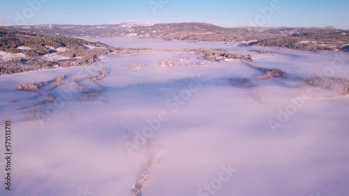 Panoramic winter view of Kroderfjorden, which is about 50 kilometers long and is located in Viken county, Norway photo