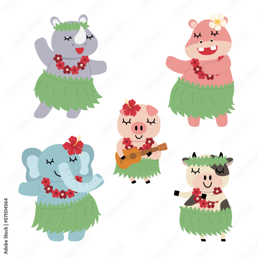 Naklejka premium Bundle set of colorful cartoon animal vector