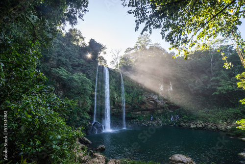 Misol ha waterfall in the jungle at sunset  photo