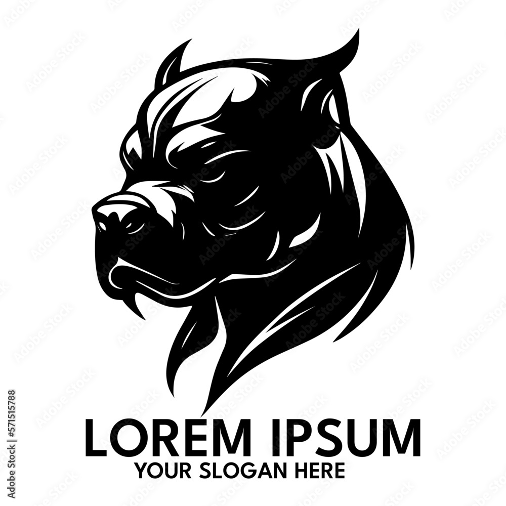 Fototapeta premium Angry Pitbull silhouette, Vector logo illustration
