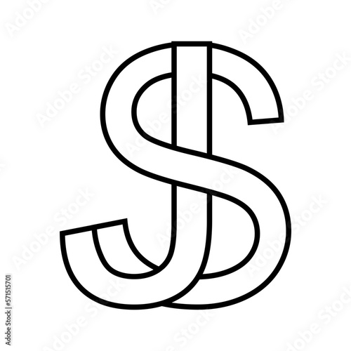 Logo sign sj js, icon double letters logotype s j