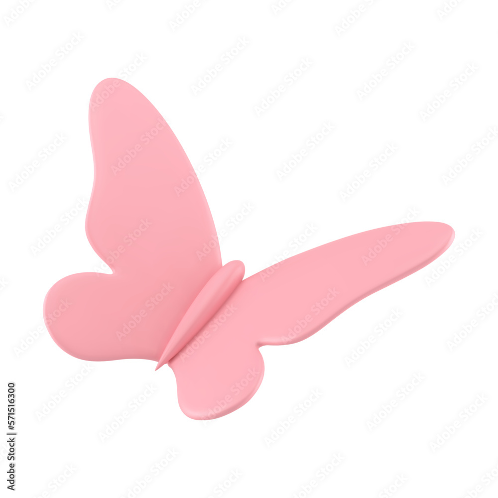Pink elegant flying butterfly minimalist decorative festive element 3d icon realistic vector