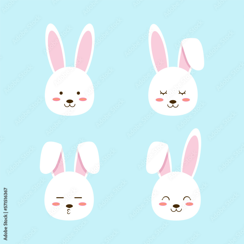 Obraz premium Set of easter bunny face with different expression. Flat vector illustration.
