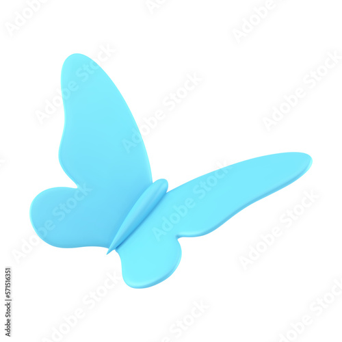 Blue butterfly glossy flying insect abstract decorative bow holiday decor element 3d icon vector