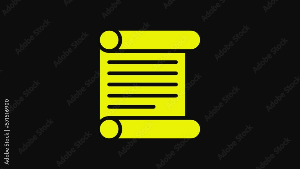 Yellow Decree, paper, parchment, scroll icon icon isolated on black background. 4K Video motion graphic animation Yellow Decree, paper, parchment, scroll icon icon isolated on black background. 4K Video motion graphic animation
