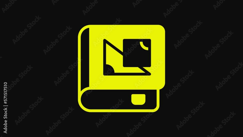 Yellow Book about geometry icon isolated on black background. 4K Video motion graphic animation Yellow Book about geometry icon isolated on black background. 4K Video motion graphic animation