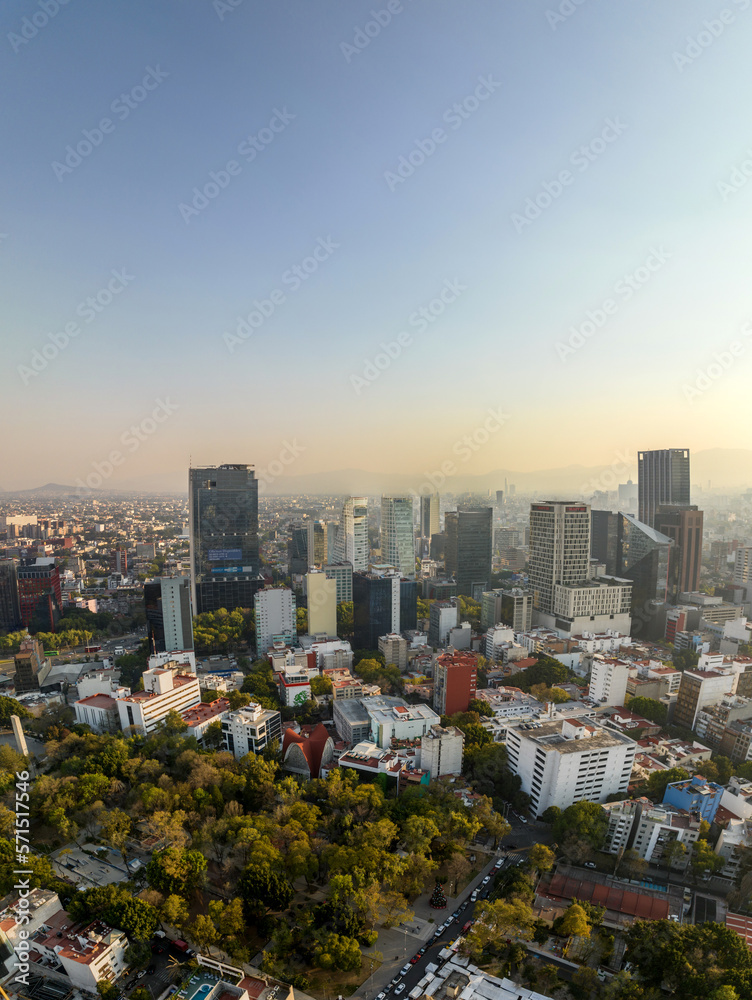 Fototapeta premium Beautiful aerial view of the capital of Mexico city of Mexico City at sunset.