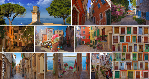 A colorful collage of beautiful places in cozy and quiet town Rovinj.Rovinj is a tourist destination on Adriatic coast of Croatia photo