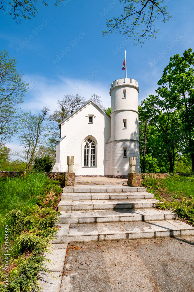 Neo-gothic pavilion in the palace park in Turzno, Kuyavian-Pomeranian Voivodeship, Poland