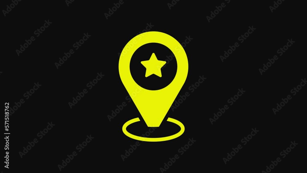 Yellow Map pointer with star icon isolated on black background. Star favorite pin map icon. Map markers. 4K Video motion graphic animation Yellow Map pointer with star icon isolated on black background. Star favorite pin map icon. Map markers. 4K Video motion graphic animation