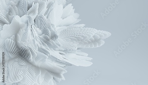3d render of abstract detailed shape. Empty space for text. Minimal futuristic background.