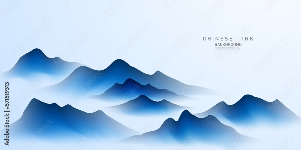 Modern design vector illustration of beautiful Chinese ink landscape painting.