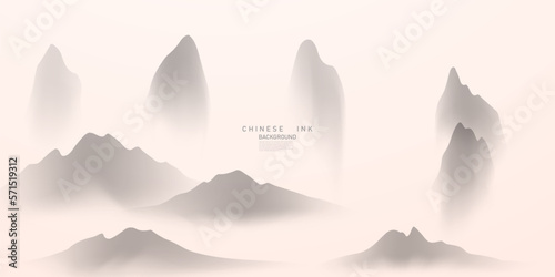 Modern design vector illustration of beautiful Chinese ink landscape painting.