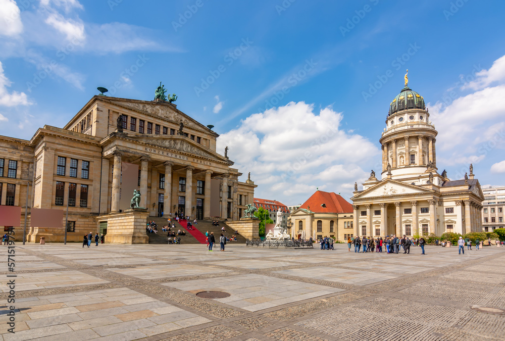 Gendarmenmarkt square with Concert Hall (Konzerthaus) and French church (Französischer Dom), Berlin, Germany
