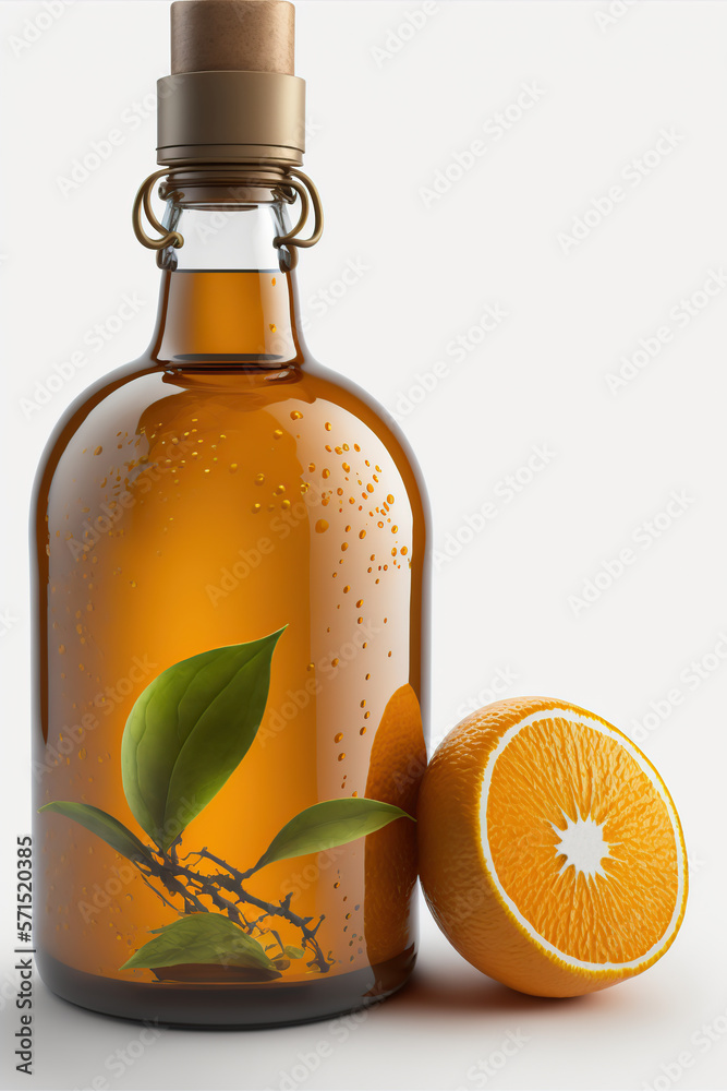 Bottles of orange juice isolated on white background. Generative AI illustration. Bottles of orange juice isolated on white background. Generative AI illustration.