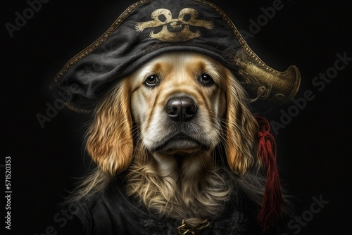 Golden Retriever Face in a Pirate Costume Jolly Roger. Generative AI. © jlfsousa