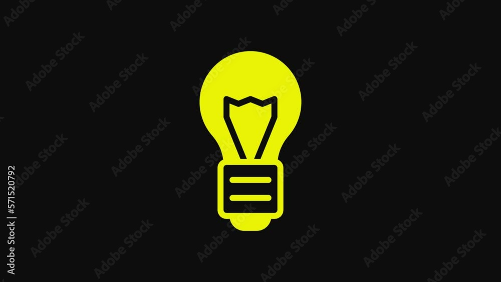 Yellow Creative lamp light idea icon isolated on black background. Concept ideas inspiration, invention, effective thinking, knowledge and education. 4K Video motion graphic animation Yellow Creative lamp light idea icon isolated on black background. Concept ideas inspiration, invention, effective thinking, knowledge and education. 4K Video motion graphic animation