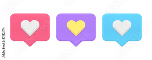 Like evaluation social media communication heart badge speech bubble 3d icon set realistic vector
