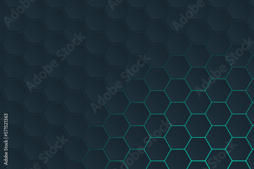 Abstract geometric background composition of dark hexagon with gradient backlight