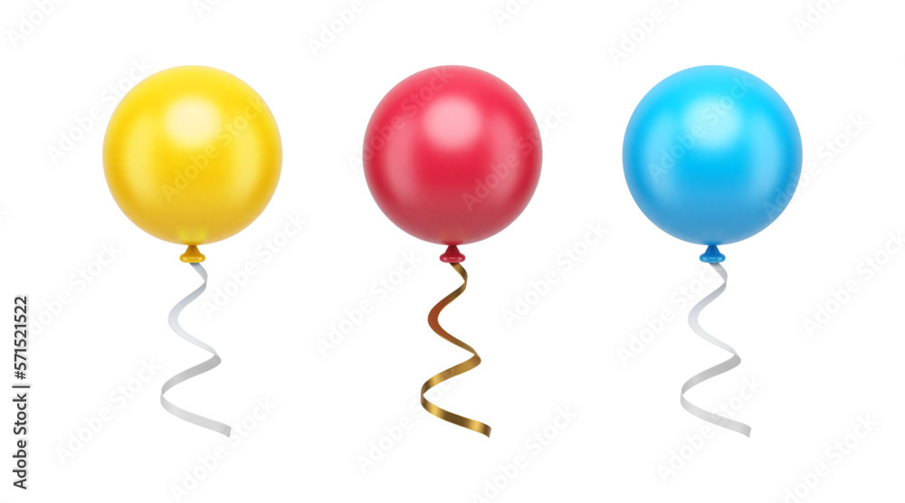 Helium balloon circle flying party decor element with curved ribbon 3d icon set realistic vector Helium balloon circle flying party decor element with curved ribbon 3d icon set realistic vector