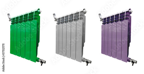 Three heater battery isolated on white background. Radiator. Home water heater convector isolated. Heating convector.