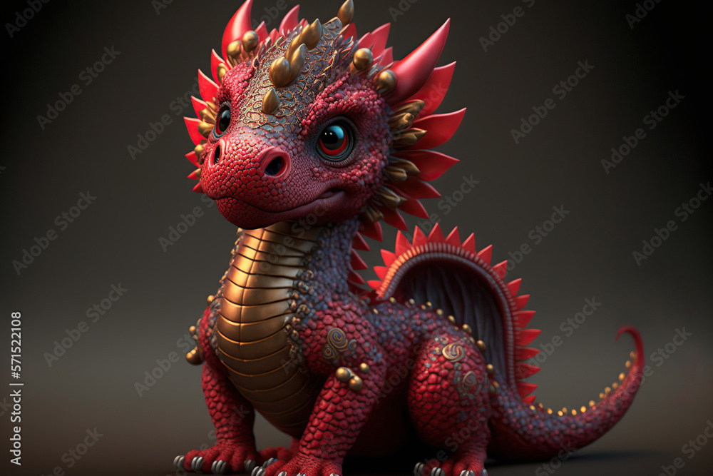 Cute cartoon chinese dragon 3D rendering style. Generative AI illustration.