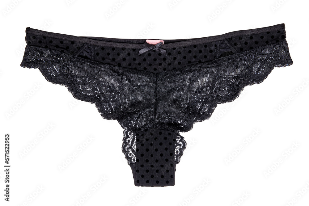 Underwear woman isolated. Close-up of luxurious elegant black lacy thongs panties isolated on a white background. Clipping path. Underwear fashion. Underwear woman isolated. Close-up of luxurious elegant black lacy thongs panties isolated on a white background. Clipping path. Underwear fashion.