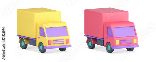 Automobile truck cab container cargo order courier delivery service 3d icon set realistic vector