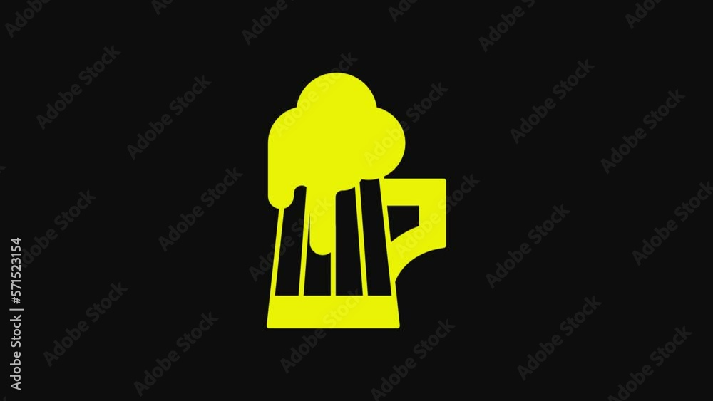 Yellow Wooden beer mug icon isolated on black background. 4K Video motion graphic animation Yellow Wooden beer mug icon isolated on black background. 4K Video motion graphic animation