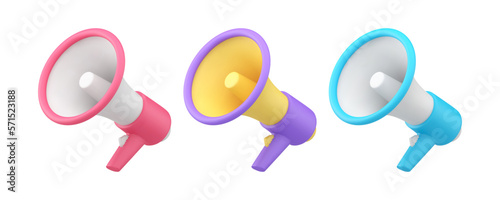 Megaphone loud speaking voice broadcasting marketing sale announce 3d icon set realistic vector