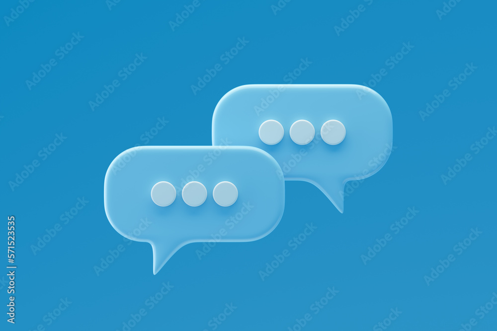 Social media notification icons, blue speech bubbles on blue background. 3D rendering Social media notification icons, blue speech bubbles on blue background. 3D rendering