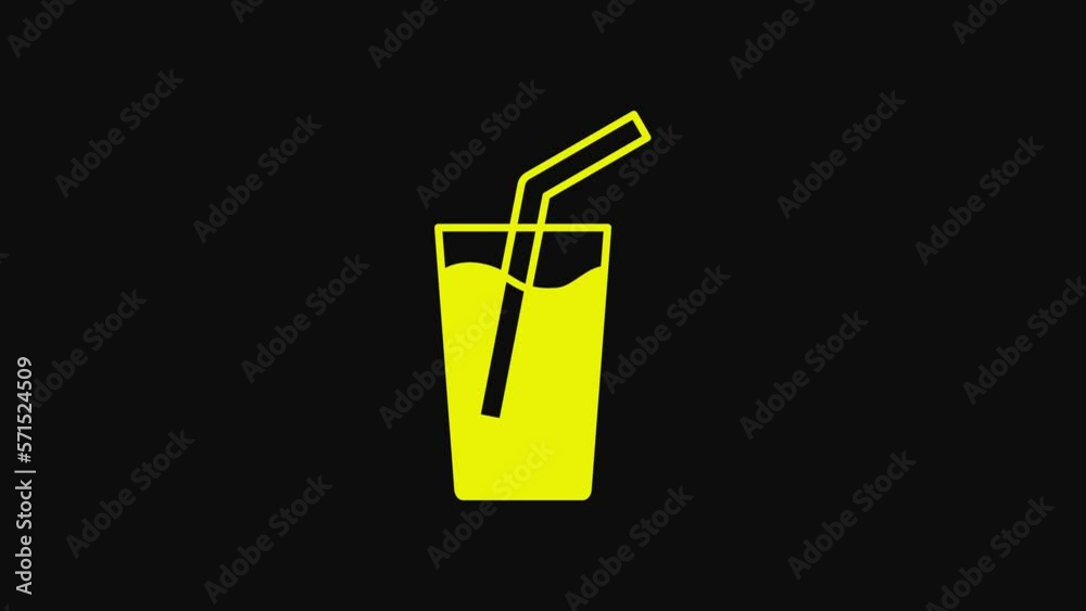 Yellow Glass with water icon isolated on black background. Soda glass. 4K Video motion graphic animation Yellow Glass with water icon isolated on black background. Soda glass. 4K Video motion graphic animation