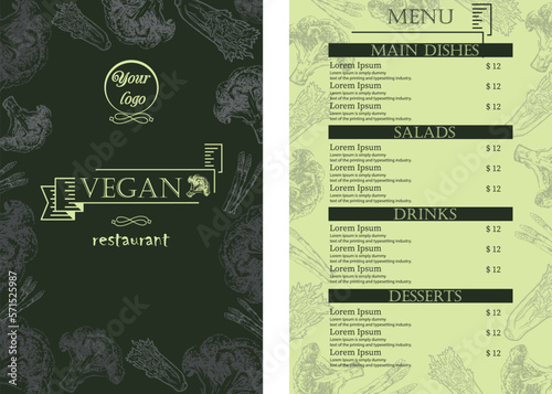 restaurant menu with vector image of vegetables, broccoli, asparagus and celery icon.