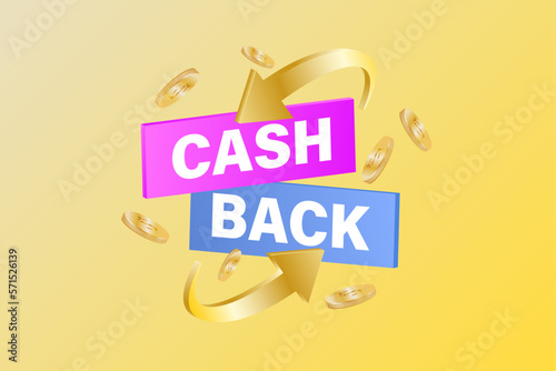 Cashback service, financial payment label. Vector illustration with coins and arrows