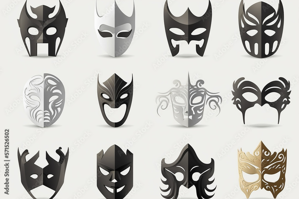 Mask Icons Set white background. Generative AI Mask Icons Set white background. Generative AI