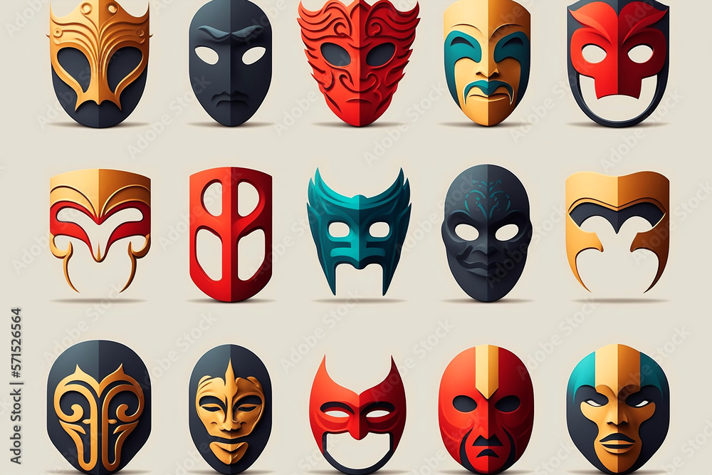 Mask Icons Set white background. Generative AI Mask Icons Set white background. Generative AI
