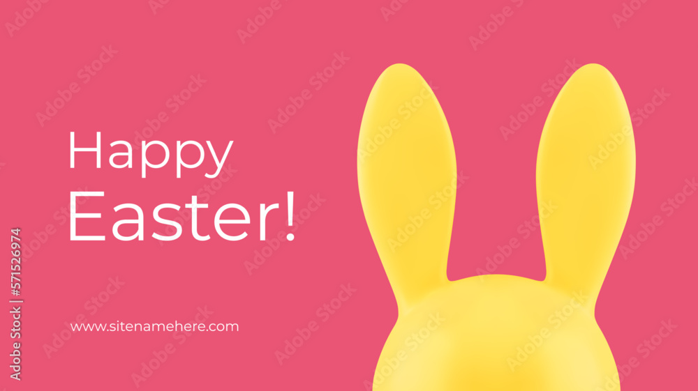 Happy Easter greeting banner design template 3d rabbit long ears realistic vector illustration
