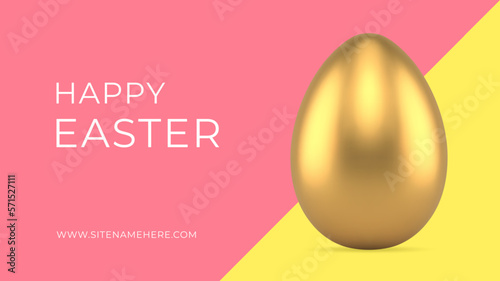 Happy Easter golden painted chicken egg religious holiday 3d banner design template realistic vector illustration